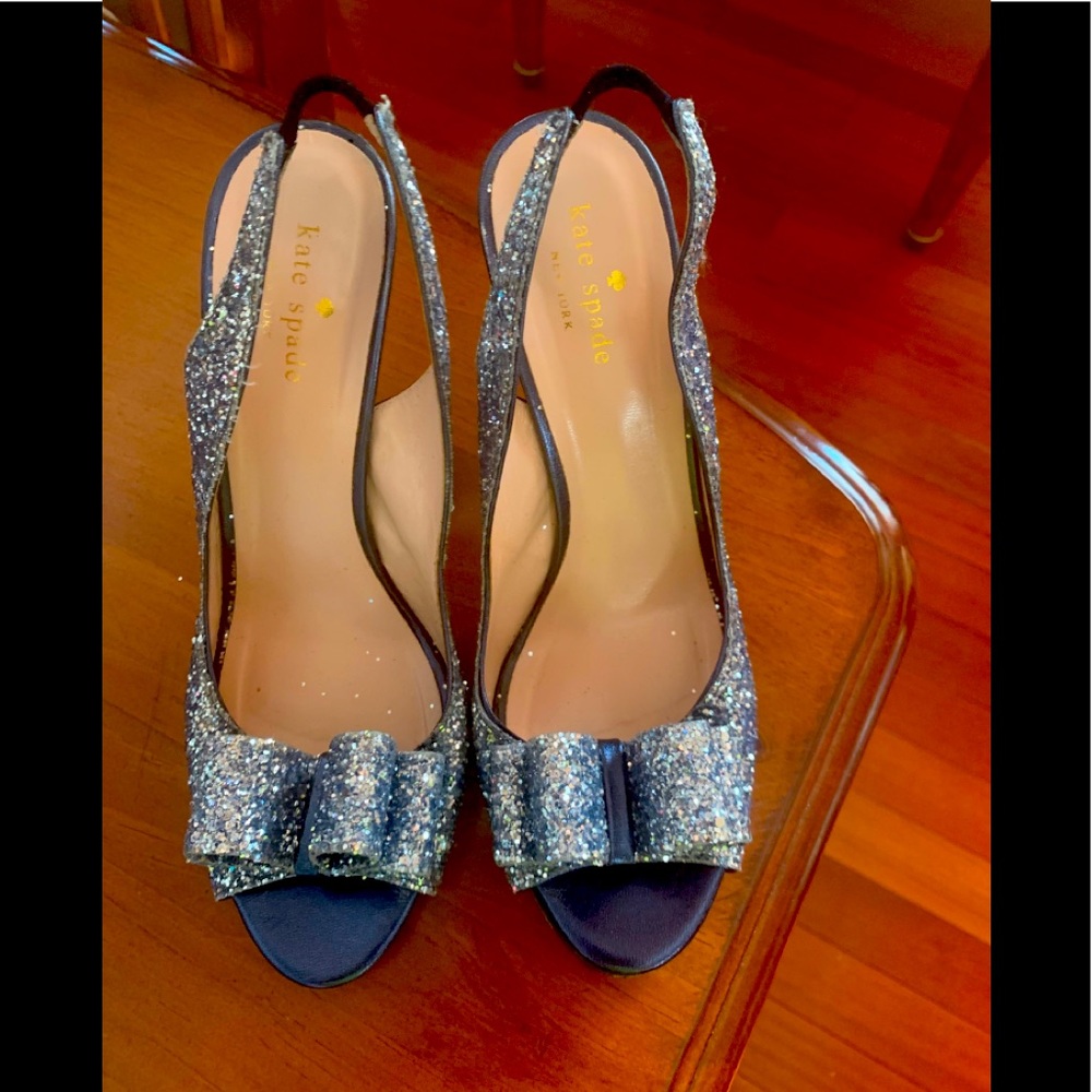 Kate Spade Sela Shoes Sling Backs Navy Glitter!